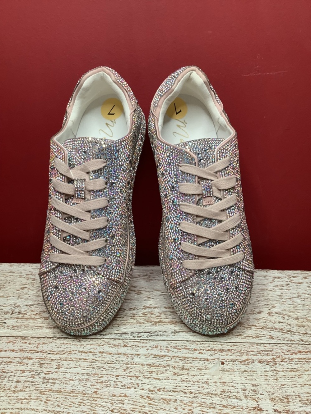 Matisse Bennet NWOT Sparkling Pink Rhinestone Embellished Lace Up Sneakers Comfy - Picture 3 of 11